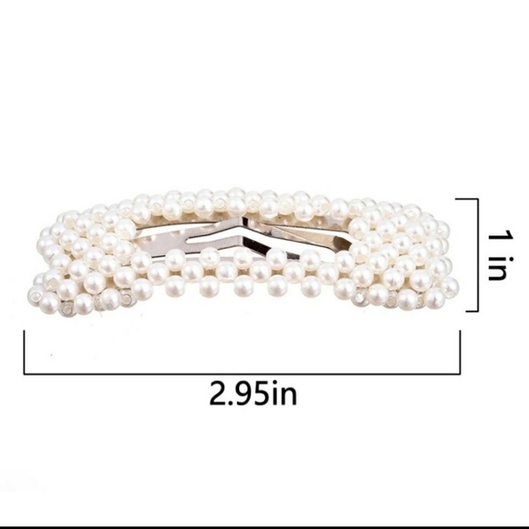 IVORY PEARL CLIP ON BARETTES  PAIR  GLAM PROM BOHO WEDDING SPRING DRESSY - Picture 9 of 9